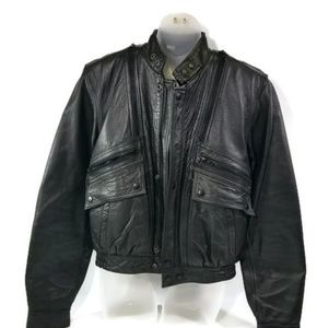 Vtg Wilsons Leather Black Biker Motorcycle Jacket
